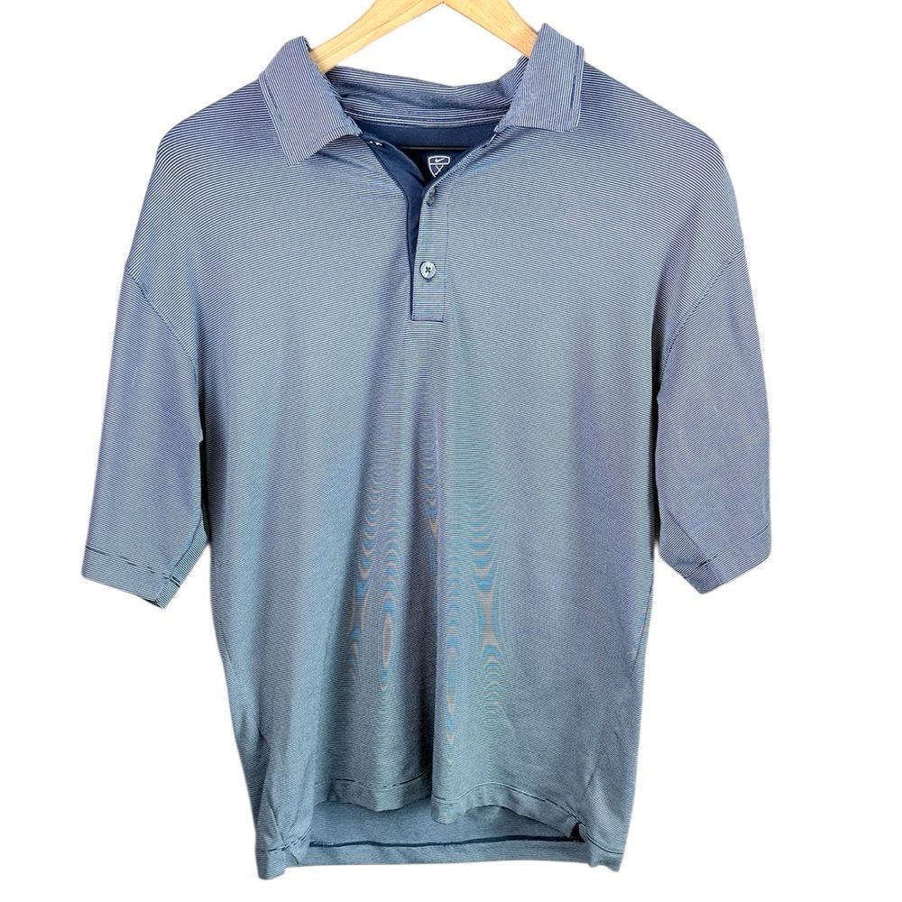Nike Blue Navy Blue & White Pin Striped Golf Polo Shirt